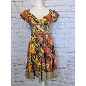 Orange & Brown Floral Baby Doll Eyelet Hem 90s Dress Size Small The Original